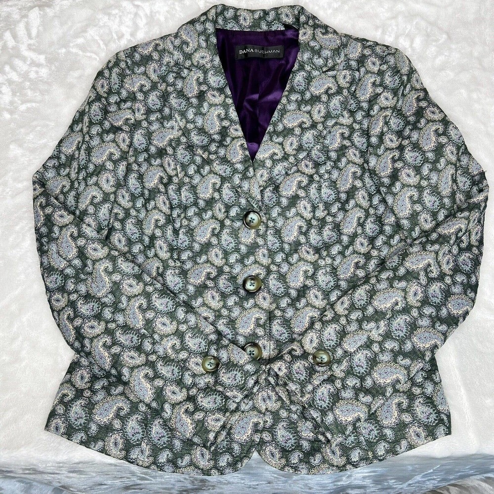 Dana Buchman Women's Green Paisley Single Breasted Blazer Jacket Size 6 - Picture 9 of 10